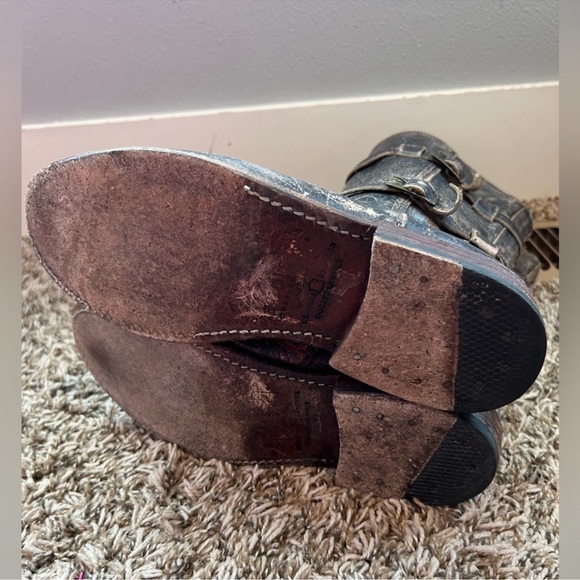 BED|STU Distressed Black and Brown Leather Turn-mid calf Moto Boots - Picture 5 of 6